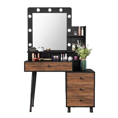 China Adjustable (height) Vanity Makeup Dressing Table makeup dresser with 3 sliding drawers and upholstered stools, lady/girl dresser for sale