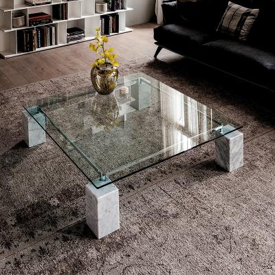 China Modern factory supply style easy to clean durable furniture tempered glass-metal marble coffee table for sale