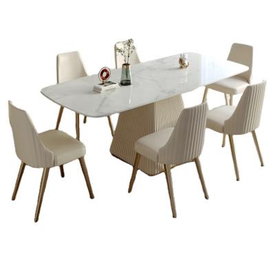 China 2021 modern design marble dining table marble top set simple gold legs dining table set 6 seater for sale