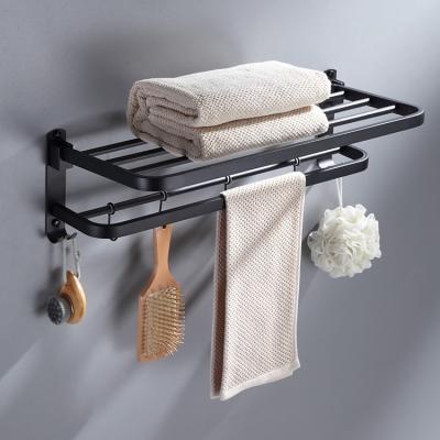 China With Hook China Wholesale Hotel Stainless Steel Double Layers Bathroom Folding Towel Rack High Quality Wall Mounted Bathroom Accessories for sale