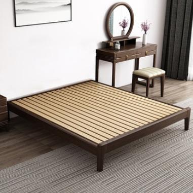 China Convertible European Natural Sandalwood Bedstead Bed Frame Luxury Modern Solid Wood Frame Without Headboard for sale