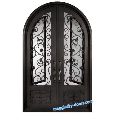 China Modern Top Arch Entry Double Door Wrought Iron Metal Front Door Metal Front Security Door for sale