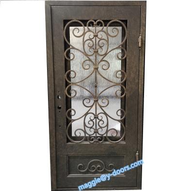 China Traditional Metal Front Entrance Door Square Single Wrought Iron Door Steel Security Door for sale