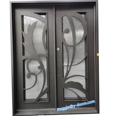 China Modern Metal Front Entry Door Square Wrought Iron Double Door Steel Security Door for sale