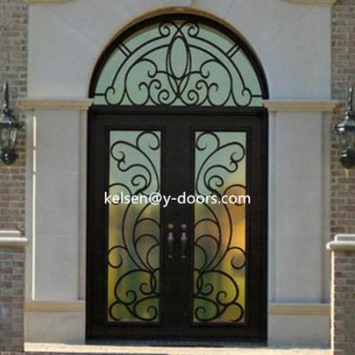 China Swing wrought iron entry door, separate round transom, thermos break included for sale