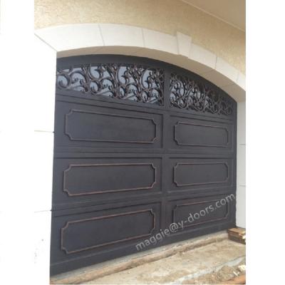 China Anti-theft American Wrought Iron Garage Door Panels For Exterior Car Entry Control By Electric Motor for sale