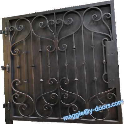 China Traditional Wrought Iron Base Track For Modern Exterior Steel Garden Entry Gate With Back Plate for sale