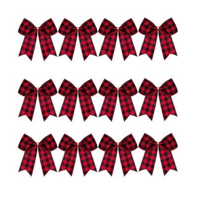 China Bufallo Buffalo Mini Ribbon Bow For Christmas Wreath Classic Wholesale Red Bow Cable Edge Ribbon Decoration Bows HC121190 for sale