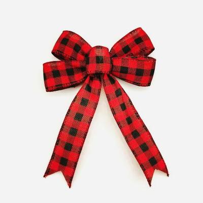 China HC121180 Wholesale 38mm/1.5inch Christmas Decoration Buffalo Red Cable Christmas Hanger Ribbon Bow Christmas for sale