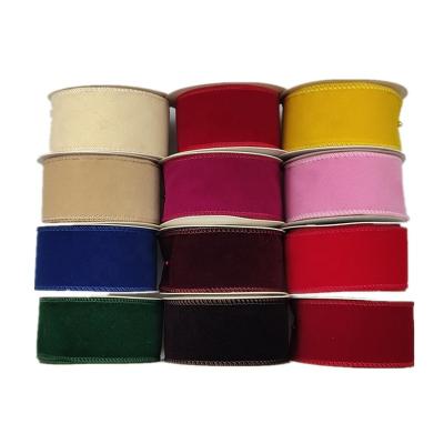 China Cheap Wholesale Classic 1.5 Inch HC521265 Ribbon With Yarn Red Blue Velvet White Navy Wired Ribbon Rolls for sale