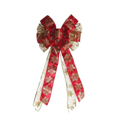 China HC121214 Wholesale Christmas Decoration HC121214 Wholesale Satin Glitter Christmas Tree Long Style Red Ribbon Bow Large For Christmas Decoration for sale