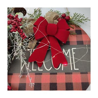 China Wholesale Christmas Decoration HC121209-212 PVC Plastic Christmas Tree The Small Red Bows Small Hanger Pre Made Outdoor Decorative Bow for sale