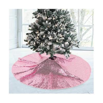 China Hot Sale HC321216 Classic Cheap White Gold Iridescence Pink Sequin Christmas Tree Skirt Supplies for sale