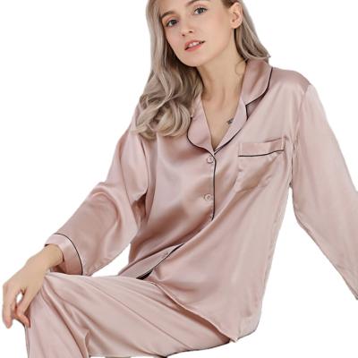 China Breathable Wholesale Silk Plain Dyed Pajamas 100% Silk Women Long Sleeve Pajamas for sale