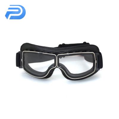 China Scratch Leather Eyewear Large Glass Motorcycle Style Vintage Supply Pilot Motorcycle Goggles Fog / Anti Fog for sale