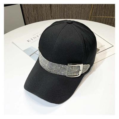 China New Fashion Unique Rhinestone Belt Baseball Hat For Women Snapback Sports Sun Outdoor Hat Black Cap for sale