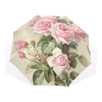 China Shabby Vintage Floral Print Women Rain Chic Pink Rose Portable Umbrella Automatic Umbrella Umbrella for sale