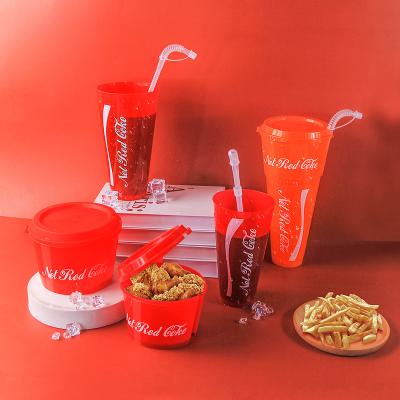 China Wholesale Promotional Coke Party Snack Double Layer Plastic Bottle/PE lid/PP straw/PVC cold water yard cups with straw and cover for sale