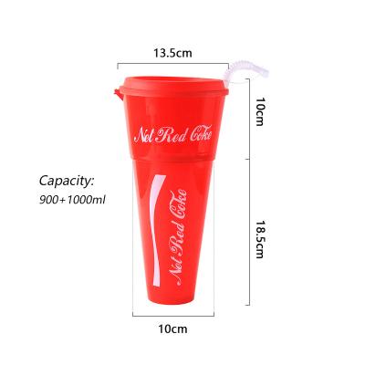 China Novelty novelty cola pattern PET bottle/PE lid/PP straw/PVC coke snack cups manufacturer plastic party drinking cups with straw and lid for sale