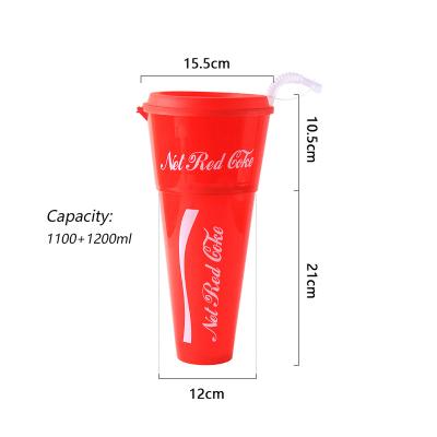 China 1100ml/1200 Disposable Custom Funny Soggy Coke Bottle Snack Party Plastic Cup With Lid And Straw for sale