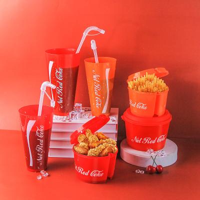 China Bestselling 1200ml Double Layer Disposable Plastic Snack Cola Cups Party Novelty Cups With Lids And Straws for sale