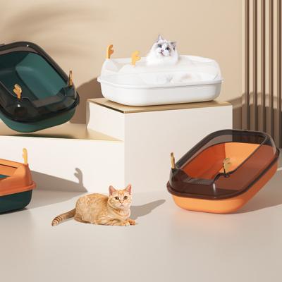 China Hot PP Pet Cat Toilet Pet Care Products Spillproof Partially Enclosed Trash Can for sale