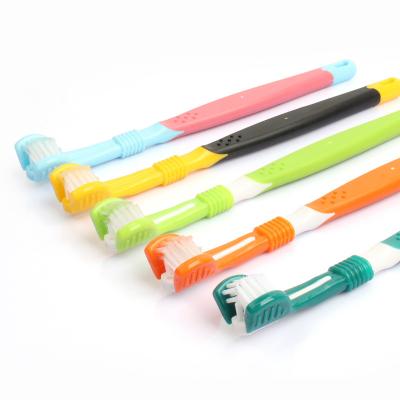 China New Products Pet Dog Toothbrush Pet Stored Oral Cleaning Toothbrush Three Head Three Side Toothbrush for sale