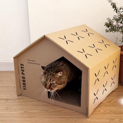 China Stored Cat Toys Pet Supplies DIY Large Sand Folding Cat Scratcher Panel Utility Model Paper Corrugated Pet Cat House for sale