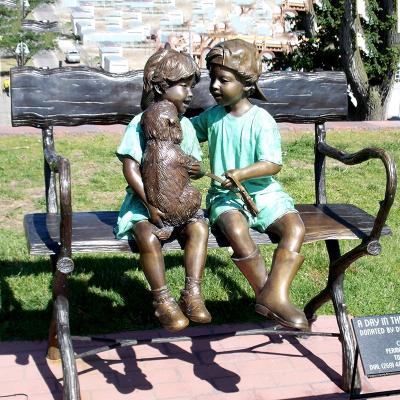 China Europe Customized Children And Dog Sculpture Casting Bronze Statues For Outdoor for sale