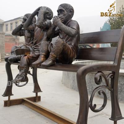 China Europe Outdoor Life Size Metal Brass Bronze Sitting Three Monkeys Sculpture For Garden for sale