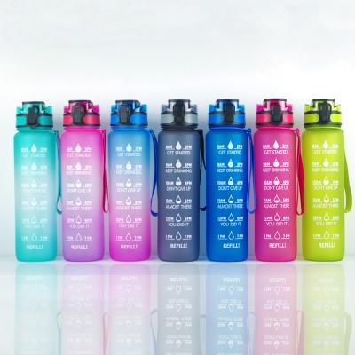 China Viable Water Bottle Frosted 1L Leak Stop Mug With Time Marker Portable Outdoor Fitness Motivation Bottle Gym Space Cup Camping Sport for sale