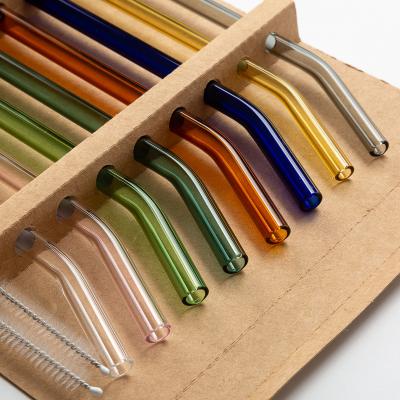 China Amazon Durable With Packaging Reusable Reusable Lead Free Straw Set Glass Straw Set Customized Color Logo Glass Brush Drinking Straws for sale