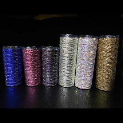 China Viable 304 Stainless Steel Spark Vacuum Insulated Shiny Tumbler Straight Diamond Rhinestone Bottle Party Bling Diamond Water Bottle for sale