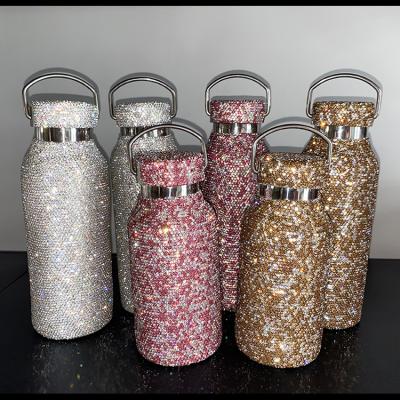 China Stainless Steel Celebrity Viable High End Vacuum Insulated Glitter Tumbler Diamond Rhinestone Bottle Party Bling Diamond Water Bottle for sale