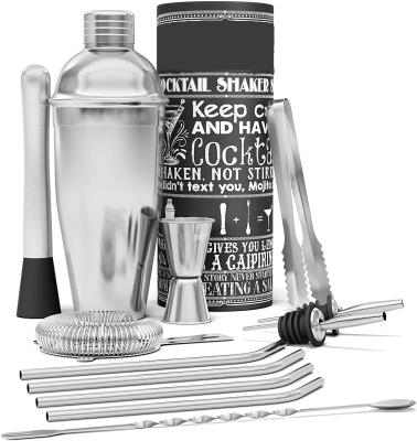 China Viable 750ml 13 Pcs Set Barware Customized Bartender Tool Cocktail Utensil Steel Cocktail Shaker Shaker Bar Mixers Stainless Steel Shaker Kit for sale