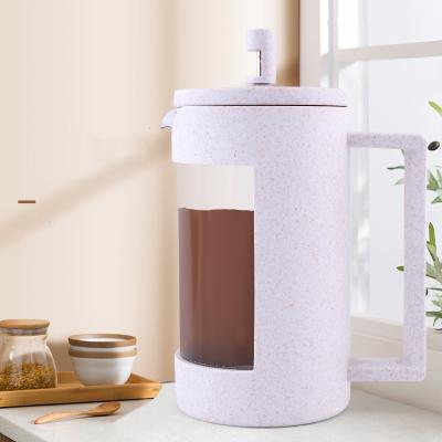 China WITH Straw Stainless Steel 304 Wheat LID Colors Tea Machine American Coffee Brewing French Press Multi Filter Tea Leaf Glass Pot for sale