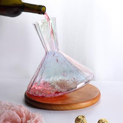 China Wooden Base Holder Wine Tumbler Wine Tumbler Nordic Home Creative Quick Decanter Gyroscope Luxury Wide-ribbed Oscillating Manual Grinding and Polishing Wine Decanter for sale