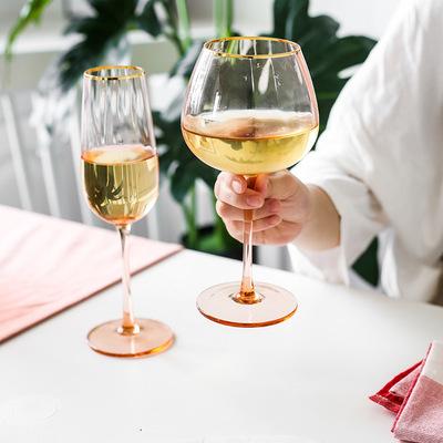 China Good Quality European Viable Tableware Wine Cup Goblet Wedding Luxury Valentine Red Wine Glass Creative Champagne Gold Rim Glass for sale