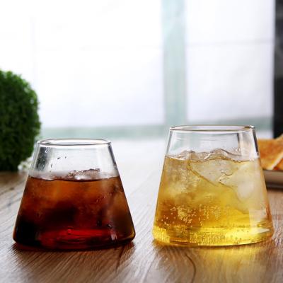 China New Modern Stylish Wholesale Shaped Glass Cup Japan Whiskey Fuji Mountain Shape Beer Can Logo Printed Clear Soda Juice Drinking Glasses for sale