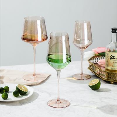 China Universal High Quality Gift Set Creative Wine Champagne Cup Wine Glass Zen Design European Carved Electroplated Glass Goblet Family Glass for sale