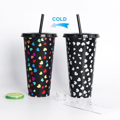 China Viable Color Changing Straw Cup Ice Pattern Color-changing Cold Sensitive Plastic Straw Cup In Stock Color-changing Icy Cold PP for sale