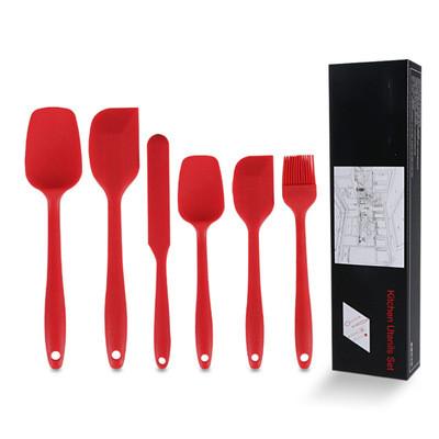 China Sustainable Rubber Silicone Gel Kitchen Tools Cooking Spatula 6 Pieces Color Set Box Packaging Kitchenware Set Combined Cooking Utensil Silicone for sale