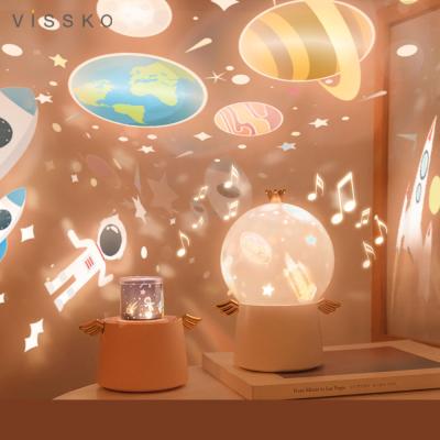 China Vissko Contemporary Romantic Universe Sky Celebration Birthday Gift Music Box Night Light Starry Rotating Projection Lamp for sale