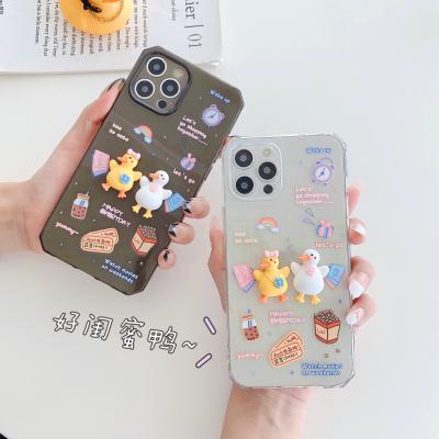 China Anti-fall in stock 3D cute duck transparent shockproof mobile phone case for iPhone X 7 8 11 12 13 pro max for sale