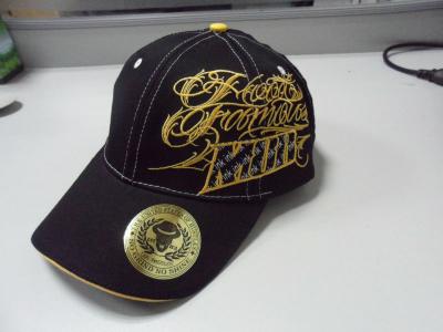 China COMMON Under Brim Printed Sticker Hats Gold Embroidered Baseball Cap Spandex Hats for sale