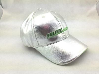 China JOINT PU Leather Silver Letters Embroidered Sandwich Hat Baseball Cap Color Bright Green for sale