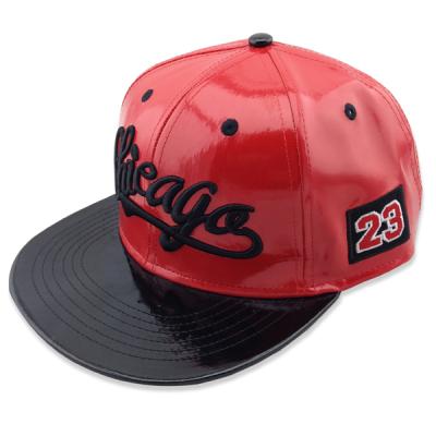 China COMMON Red Black Leather Snapback Hat Blast Embroidered Snapback Hat Brim Flat Snapback Hats For Hip Hop for sale