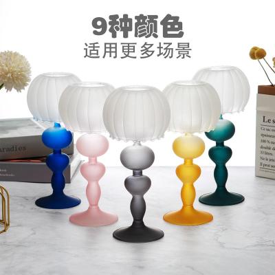 China Creative Retro European Simple Glass Candlestick Home Glass Candlestick Color Lamp Table Decoration Candlestick Ornaments for sale