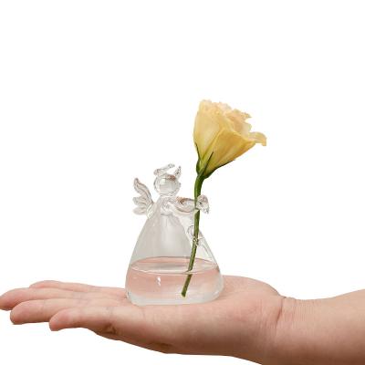 China Contemporary Cute Clear Glass Angel Shape Flower Plant Hanging Vase Wedding Decor for sale