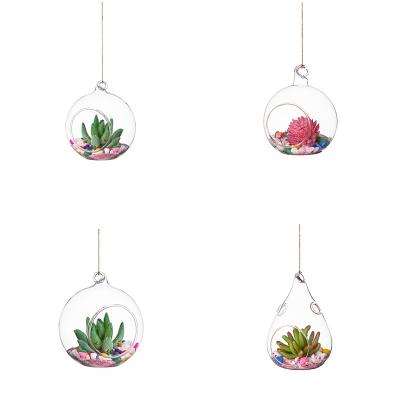 China Hot Selling Open Hanging Glass Ball Beautiful Europe Shape Oval Clear Glass Vase for sale